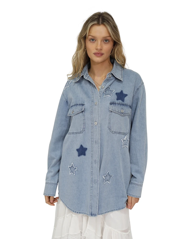 Belle & Bloom Womens Stargazer Patch Detail Denim Shirt