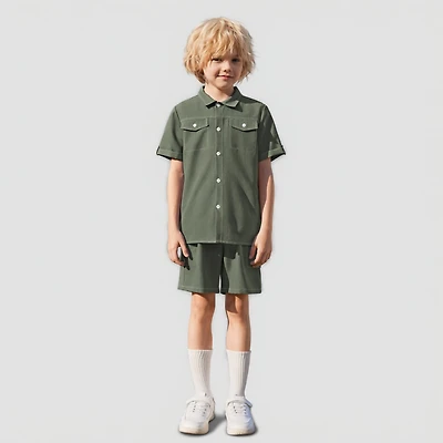Arshiner Kids Young Boys Woven Shorts Set Short Sleeve Shirt And Denim Casual