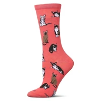 MeMoi Women's Multi Cat Breed Bamboo Crew Socks