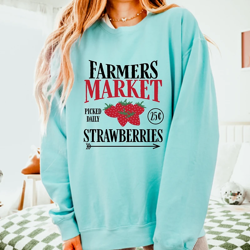 Simply Sage Market - Farmers Strawberries Women's Lightweight Garment Dyed Sweatshirt