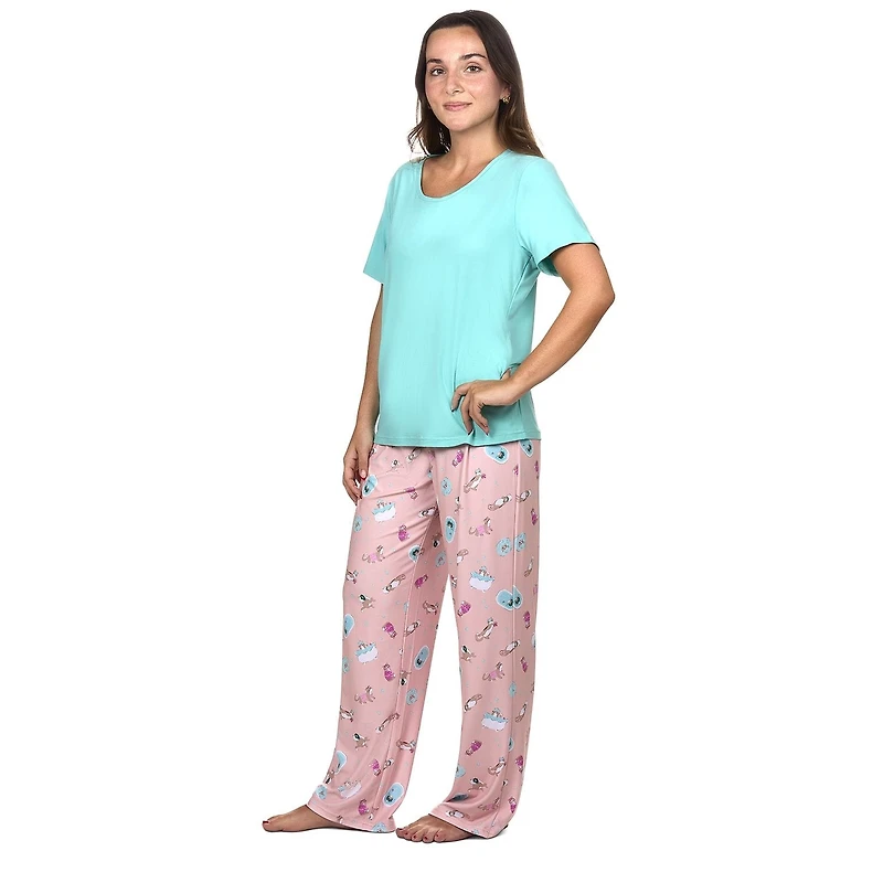 MeMoi Women's Spa Kitty Two Piece Pajama Set A Bag