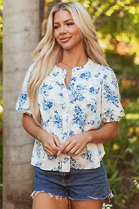 Threaded Pear Women's Lilianna Floral Buttoned Casual Top