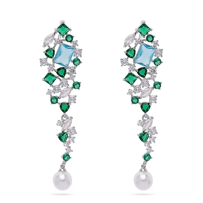 AGP PARIS Womens Silver-Colored Contemporary Drop Earrings