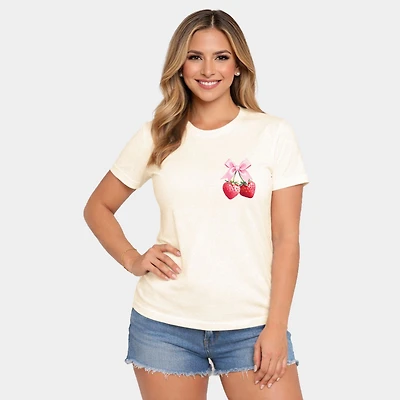Simply Sage Market - Coquette Strawberry Watercolor Women's Short Sleeve Graphic T-Shirt
