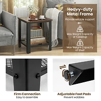 SUGIFT Industrial 2-Tier End Table with Metal Frame and Mesh Shelf 55-lb Capacity 16-in Square Black/Silver