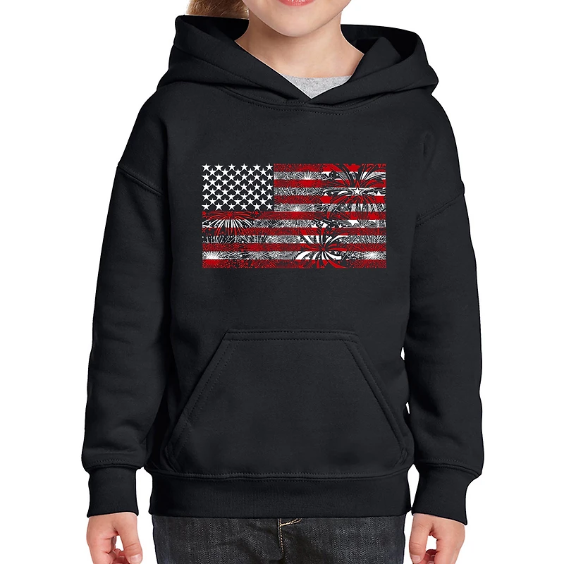 LA Pop Art Girls Word Hoodie - Fireworks American Flag