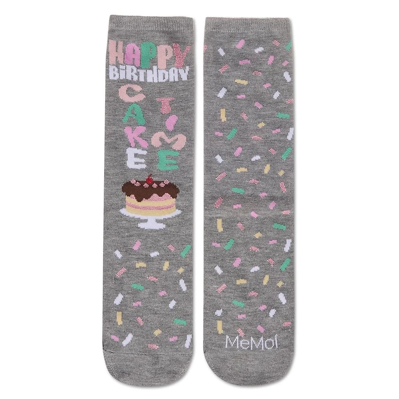 MeMoi Women's "Happy Birthday Cake Time" Greeting Card Crew Socks
