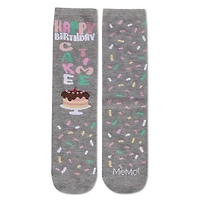 MeMoi Women's "Happy Birthday Cake Time" Greeting Card Crew Socks