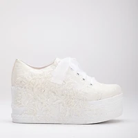 Forever & Always Womens Claudine Lace Bridal Platform Sneakers