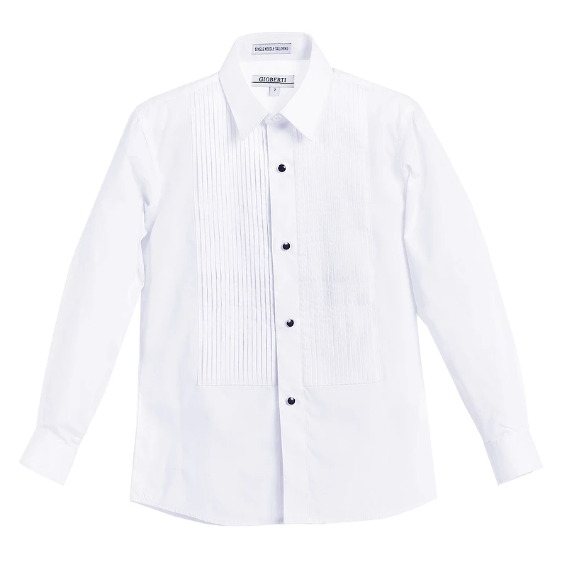Gioberti Boy's White Tuxedo Dress Shirt, with Bow Tie and Metal Studs