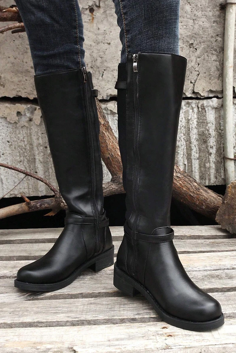 Threaded Pear Women's Josie Zipper Knee High Low Heel Boots