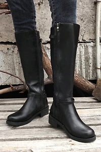 Threaded Pear Women's Josie Zipper Knee High Low Heel Boots