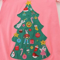 MyKids-USA Baby Girl Christmas Tree Print Striped Sleeve Princess Dress