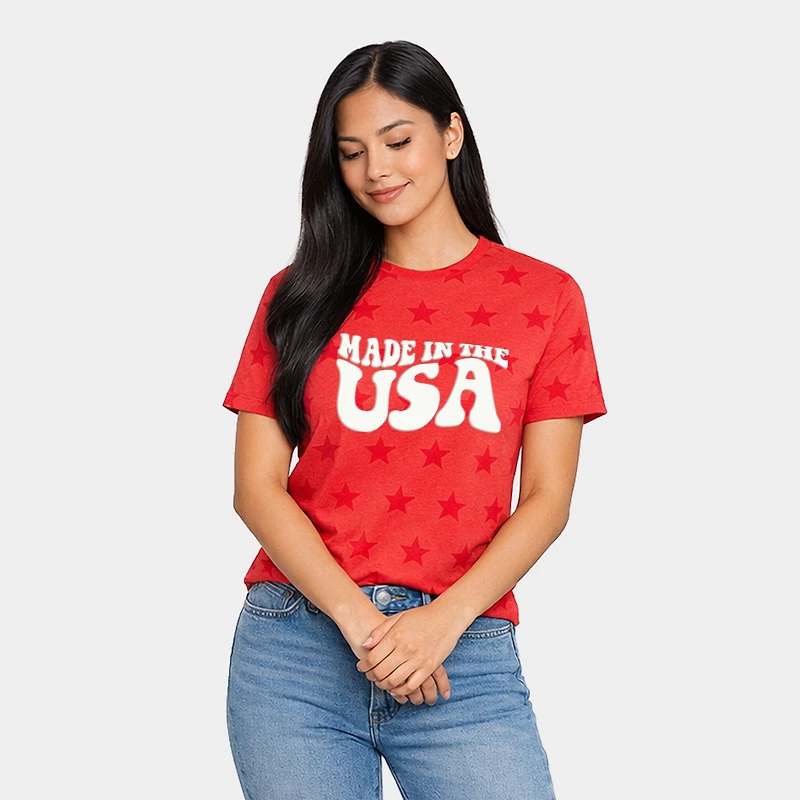 Simply Sage Market - Made The USA Puff Print Women's Short Sleeve Star Tee