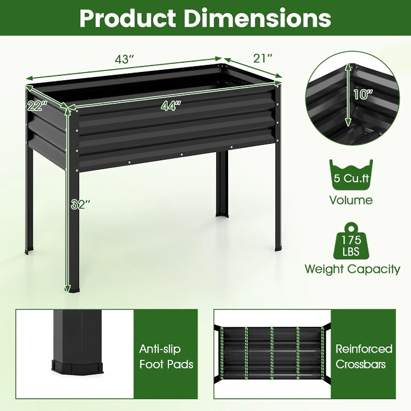 Hivvago Raised Garden Bed Set of 2 Electro-Coating Metal Large Elevated Planter Box