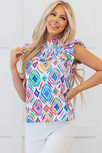 Threaded Pear Women's Reign Flutter Sleeve Mock Neck Shirred Blouse