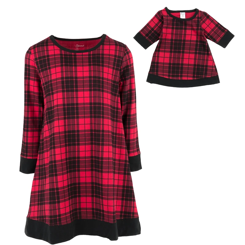 Leveret Girl & Matching Doll Set - Cotton Buffalo Plaid Dress