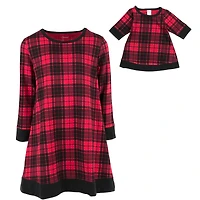 Leveret Girl & Matching Doll Set - Cotton Buffalo Plaid Dress
