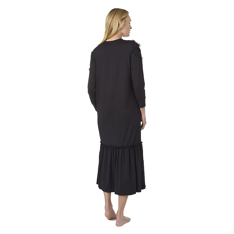 MeMoi Women's Modal Blend Floral Trim Ruffled Lounge and Night Gown