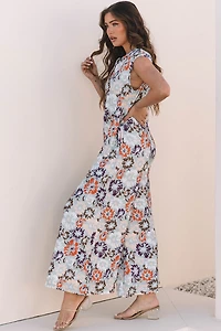 Threaded Pear Women's Kylee Floral Sleeveless Buttoned Wide Leg Jumpsuit
