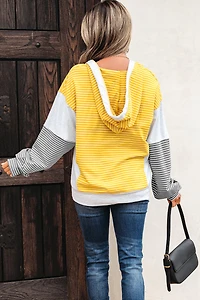 Threaded Pear Women's Margot Stripe Drawstring Loose Fit Hooded Top