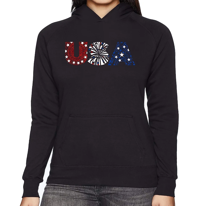 LA Pop Art Usa Fireworks - Women's Word Hooded Sweatshirt