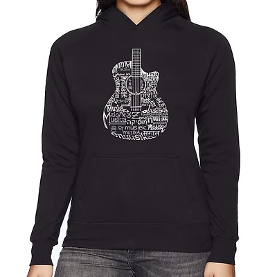 LA Pop Art Languages Guitar - Women's Word Hooded Sweatshirt