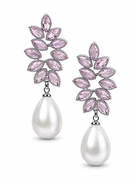 AGP PARIS Womens Marquise Leaf Pearl Drop Earrings