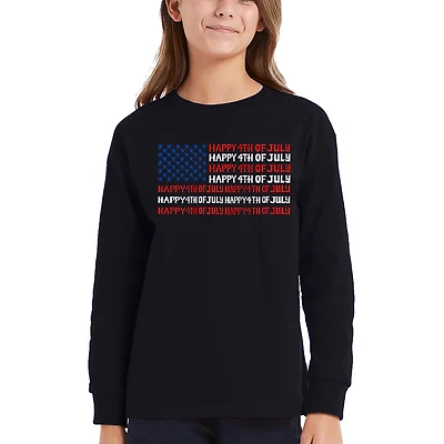 LA Pop Art Girls Long Sleeve Word T-Shirt - Happy 4th of July