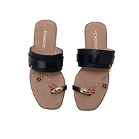 bebe Women's Thong Sandals with Chain Charm Detail Slip On Flats