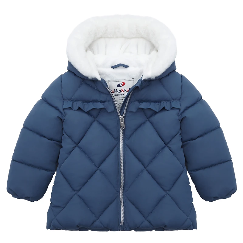 Rokka&Rolla Baby Girls Soft Mini Fur Lining Hooded Puffer Jacket