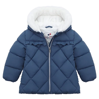 Rokka&Rolla Baby Girls Soft Mini Fur Lining Hooded Puffer Jacket