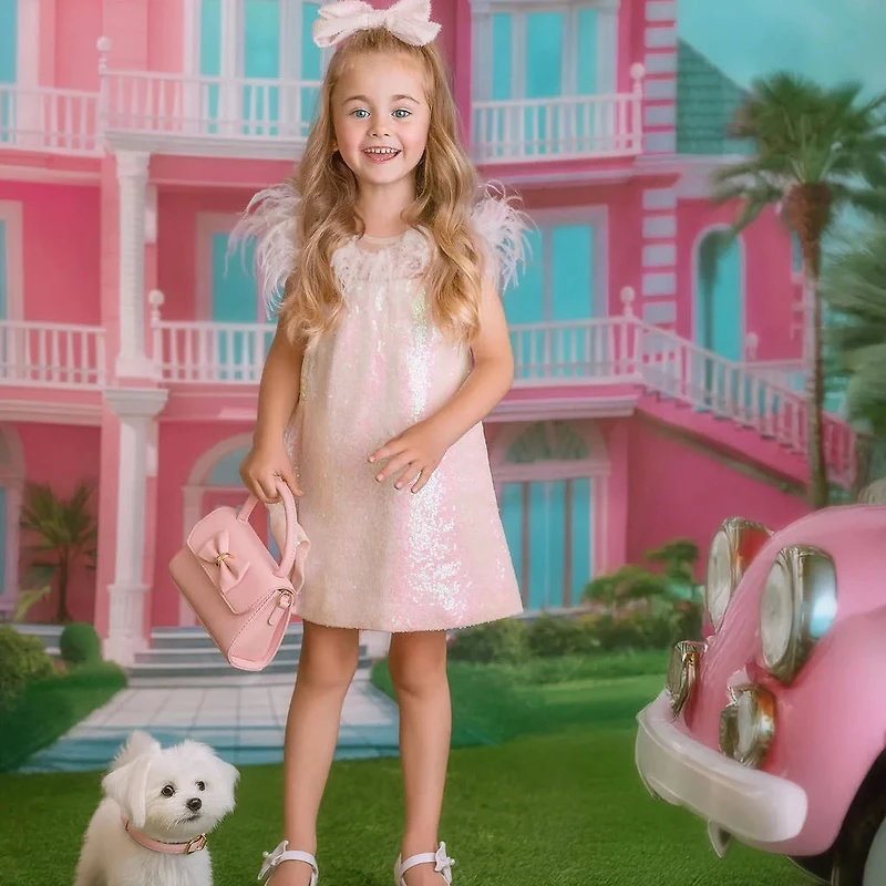 Faeella Girls Iridescent Stardust Pink Sequin Birthday Dress