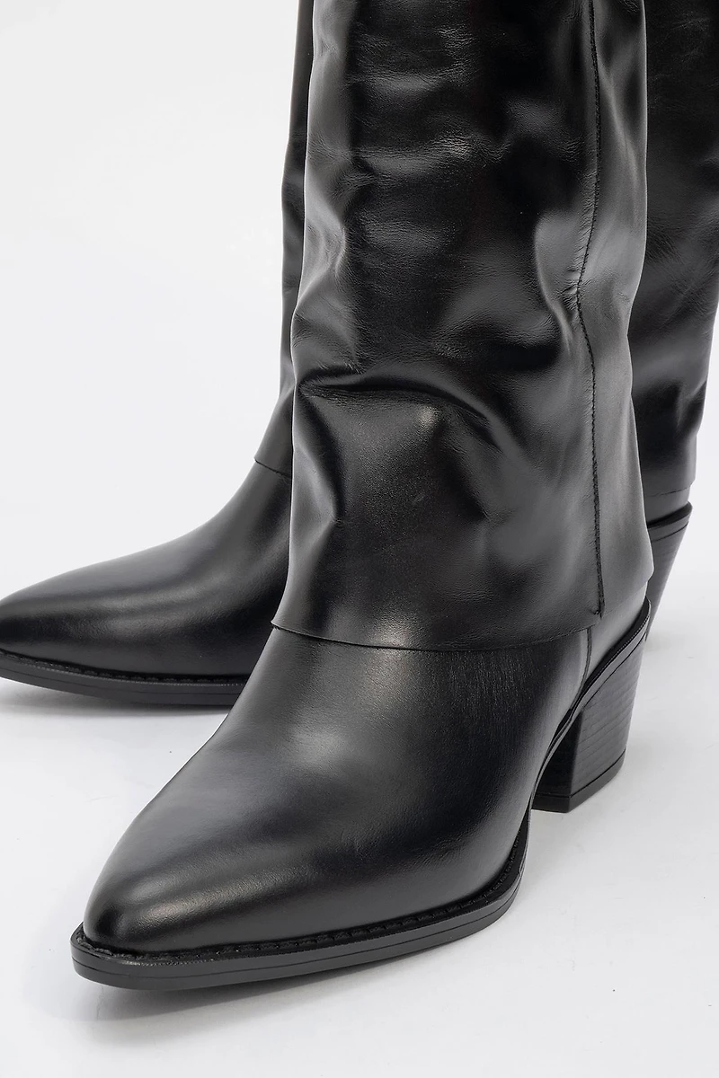 Forever & Always Womens Teodora Leather Block Heel Boots