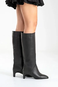 Forever & Always Womens Taly Leather Block Heel Knee High Boots