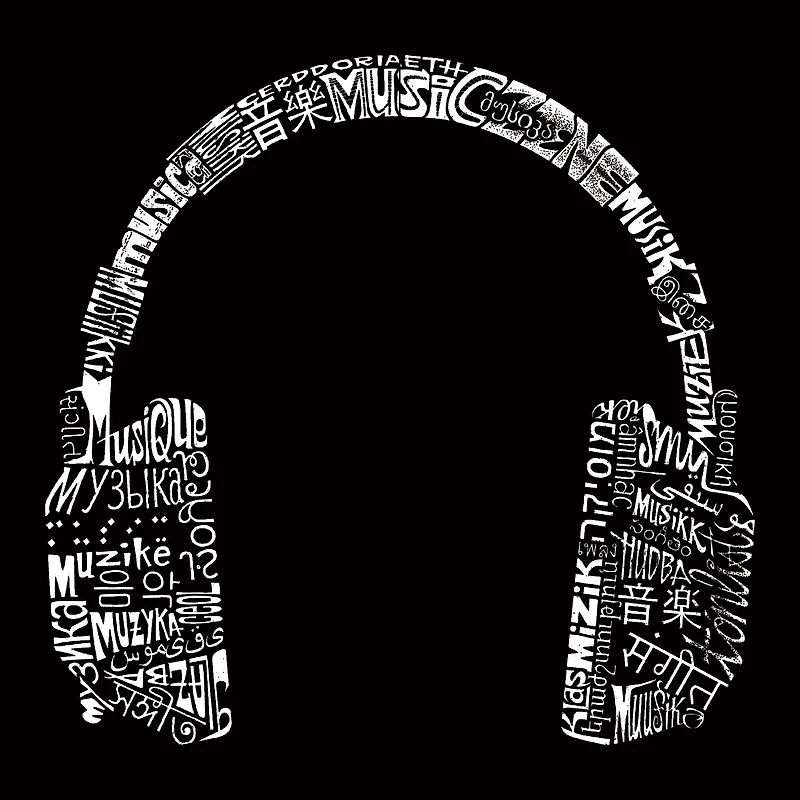 LA Pop Art Headphones Music Languages - Men's Word Crew Sweatshirt