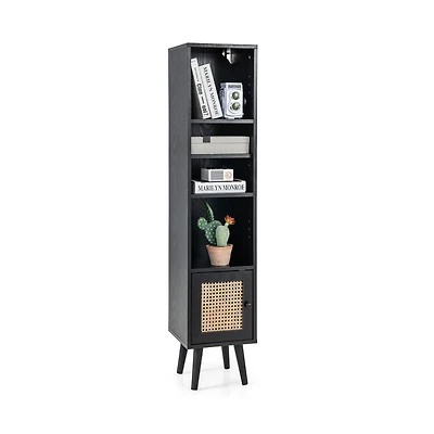 SUGIFT Slim 4-Tier Rattan Door Bookcase Storage Cabinet 200-lb Capacity Black