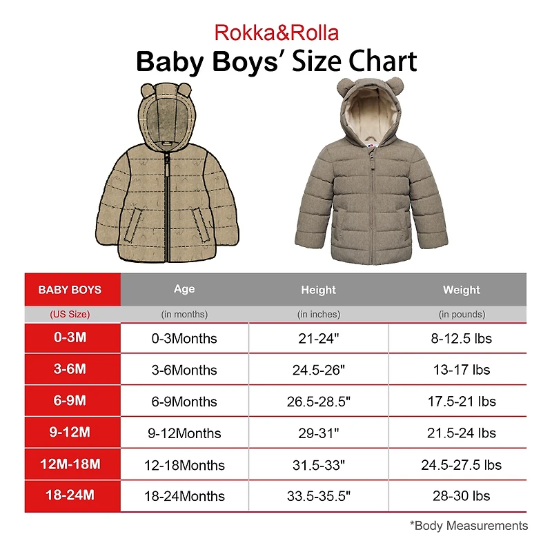 Rokka&Rolla Baby Boys Fleece Hooded Puffer Jacket