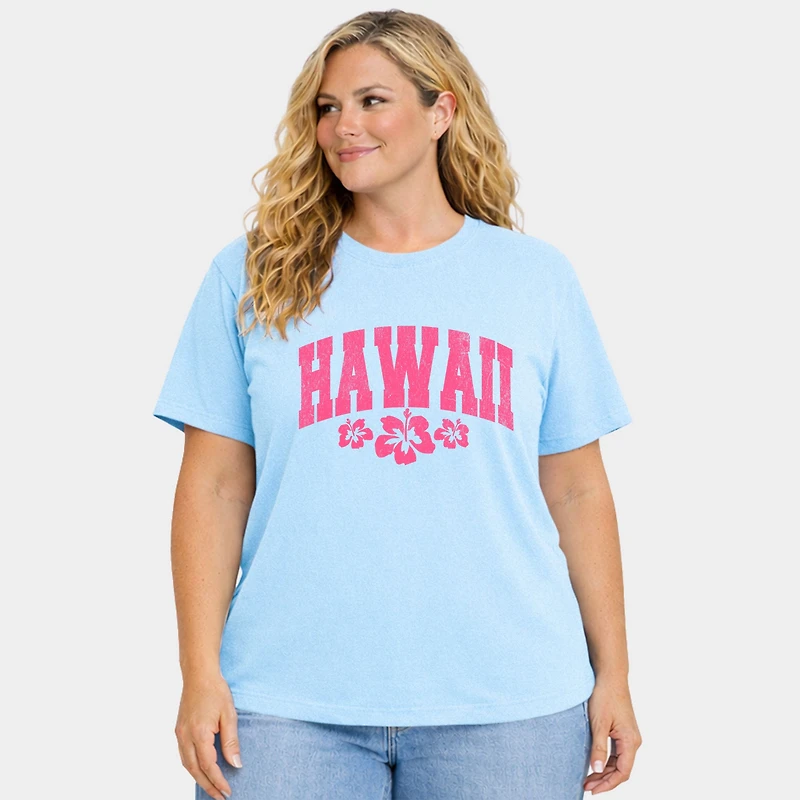 Simply Sage Market - Hawaii Varsity Grunge Women's Plus Sized Garment Dyed Graphic T-Shirt