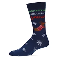 MeMoi Men's Dachshund Through The Snow Holiday Crew Socks