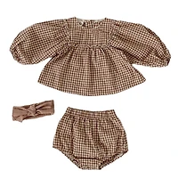 MyKids-USA Baby Girl Plaid Pattern Loose Blouses With Shorts Sets