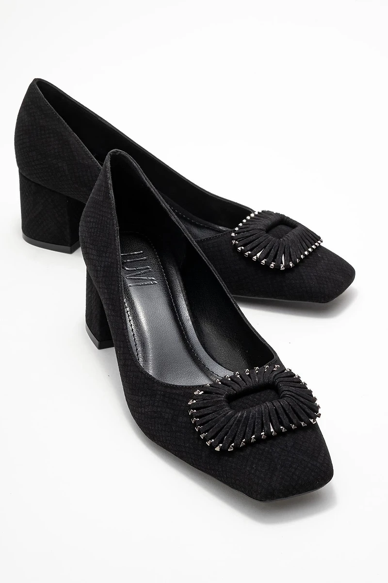 Prologue Shoes Womens Velora Buckle Square Toe Block Heel Pump