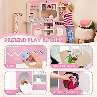 SUGIFT 41-in White Corner Wooden Kids Kitchen Playset with Coffee Machine Slide and 15 Accessories 37-in H