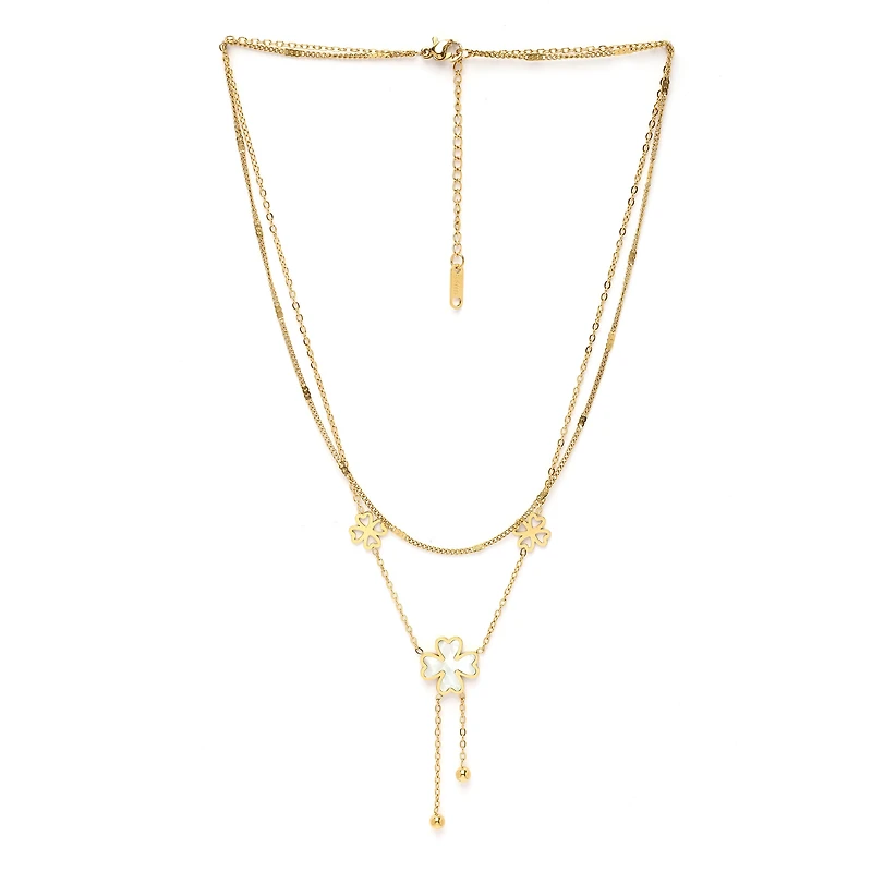 AGP PARIS Womens Diva Double Layered Floral Tassel Chain Y Necklace