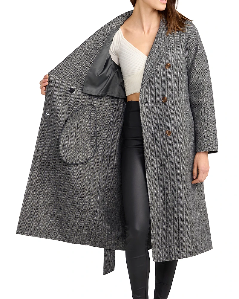 Belle & Bloom Womens Standing Still Wool Blend Belted Coat