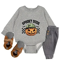 The Juniper Shop - Infant Fleece BodySuit Spooky Dude Checkered Pumpkin