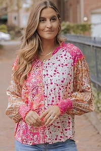 Threaded Pear Women's Adalee Printed Puff Sleeve Shirt