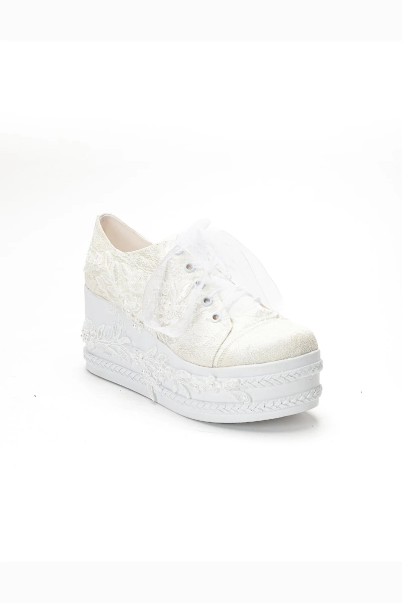 Forever & Always Womens Valencia Lace Platform Bridal Sneaker