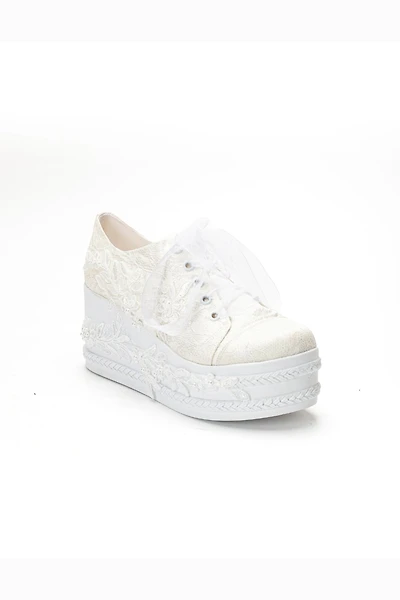 Forever & Always Womens Valencia Lace Platform Bridal Sneaker