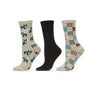 MeMoi Women's 3 Pair Pack Boston Terrier Bamboo Blend Crew Socks